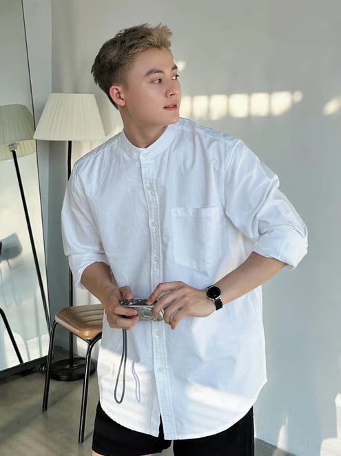 Áo sơ mi dài tay cổ tàu Premium Poplin